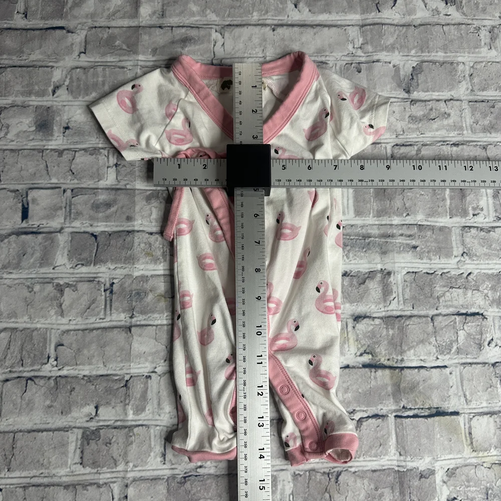 EUC Monica + Andy Pink and White Flamingo Baby Snap Up One Piece Size 0-3 Months